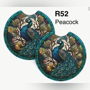 R52 - Peacock Car Cup Holder Coasters, Set of 2